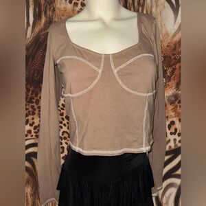 Hollister Brown Tan Long Sleeve Crop Top